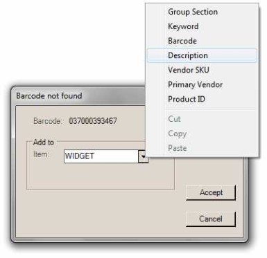 Barcode Not Found: Context Menu