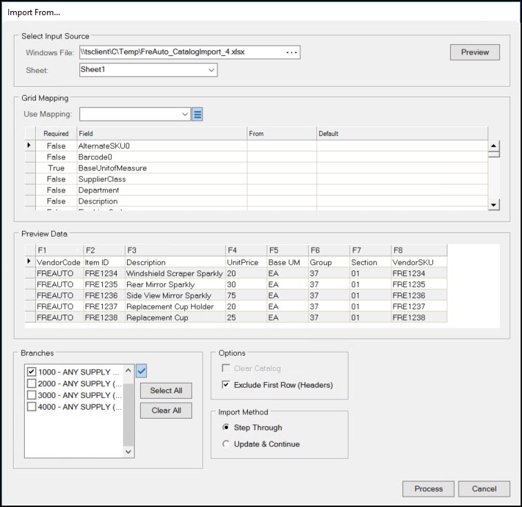 Main Menu > Inventory (and other areas) > Database > Item, Import (F2)