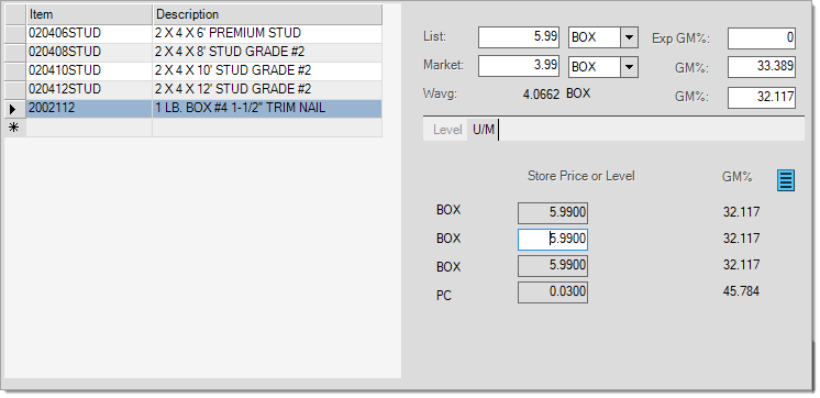 Changing U/M Pricing