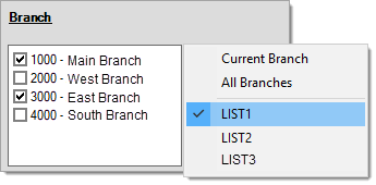 Reporting Branch Selection by Branch List