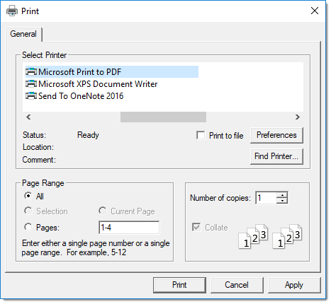 Microsoft Windows Print Dialog