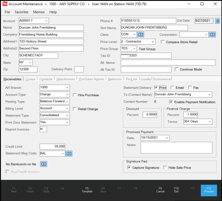 Main Menu > Point of Sale or Receivables > Database > Account Main Menu > Point of Sale or Receivables > Database > Account
