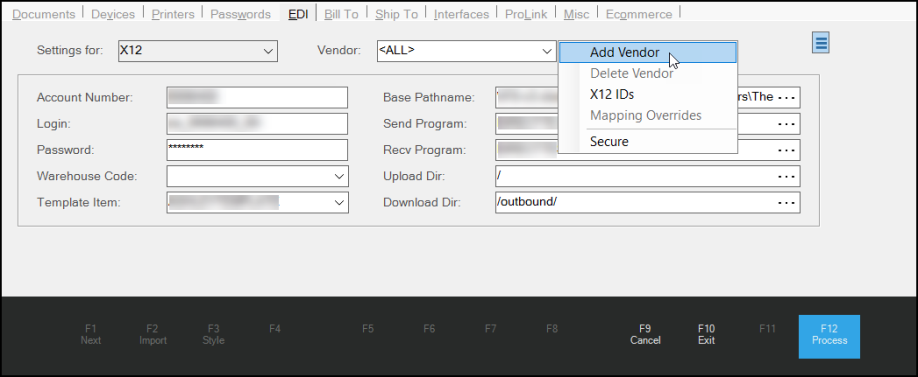 Main Menu > Maintenance > Database > Branches, EDI