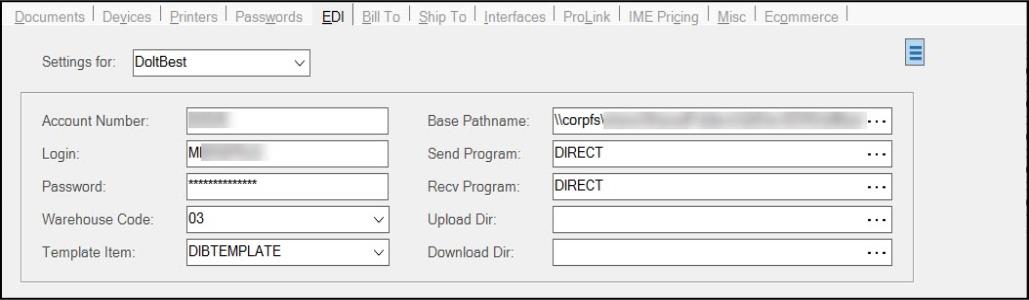 Branch Maintenance: EDI Settings