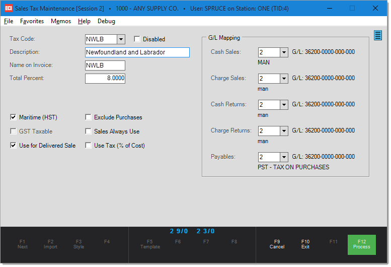 Main Menu > Point of Sale > Database > Sales Tax Maintenance