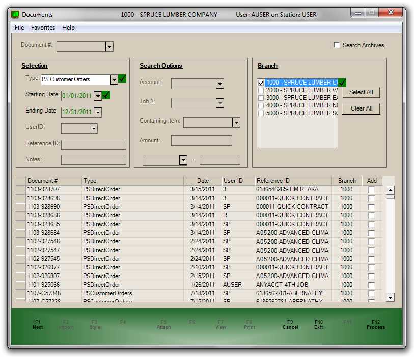 Documents Listing Direct Ship Orders