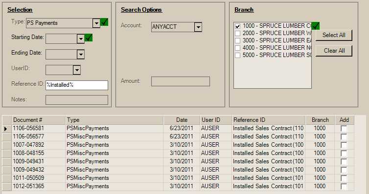 Document Selection for Installed Sales Payments