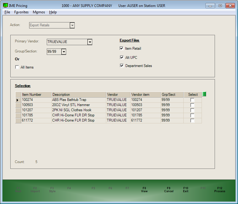 Main Menu > Inventory > Utilities, IME Pricing