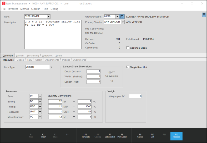 Main Menu > Inventory > Database > Item, Common, Codes