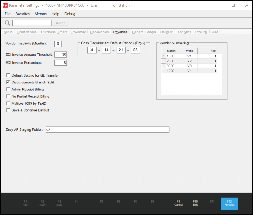 Main Menu > Maintenance > Database > Parameters, Payables Main Menu > Maintenance > Database > Parameters, Payables