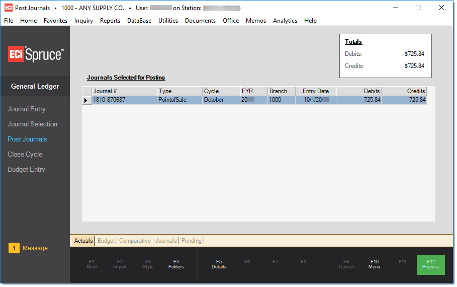 Main Menu > General Ledger > Post Journals