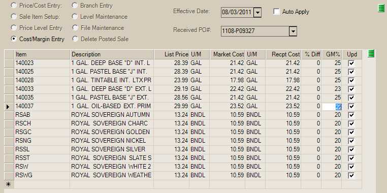 Price Updates: Cost/Margin Entry