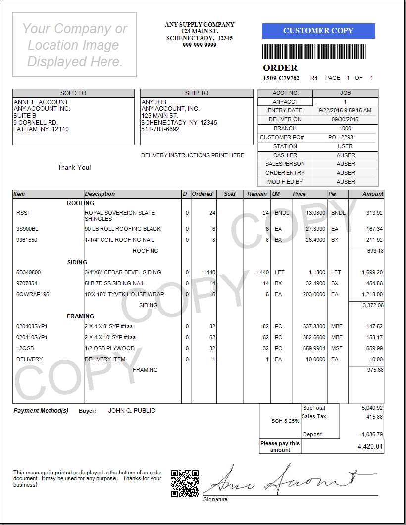 Point of Sale Customer Order - Order Style