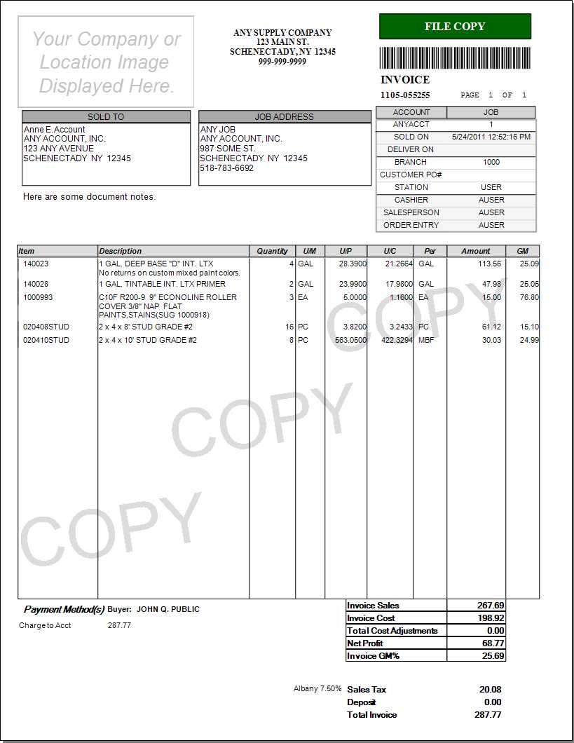 Point of Sale Invoice File Copy