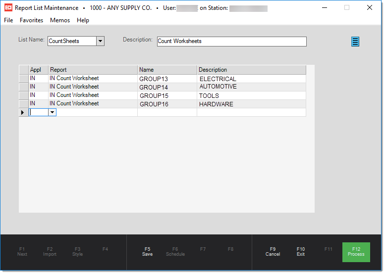 Main Menu > Maintenance > Database > Report Lists