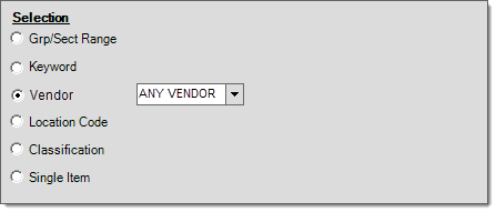 Item Selection by Vendor