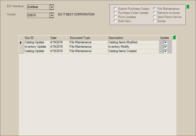 Main Menu > Purchasing > Vendor EDI