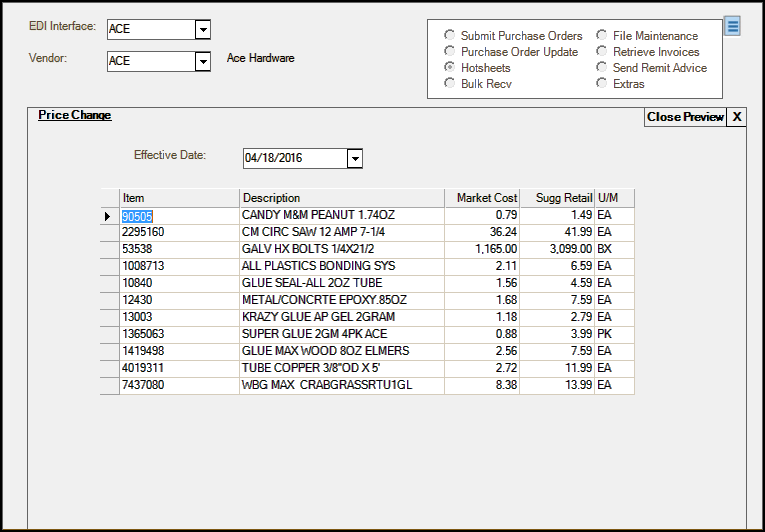 Main Menu > Purchasing > Vendor EDI