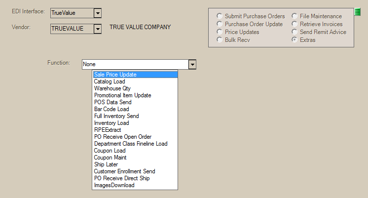 Main Menu > Purchasing > Vendor EDI, Extras