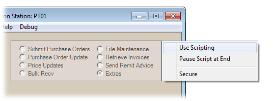 Main Menu > Purchasing > Vendor EDI, Use Scripting