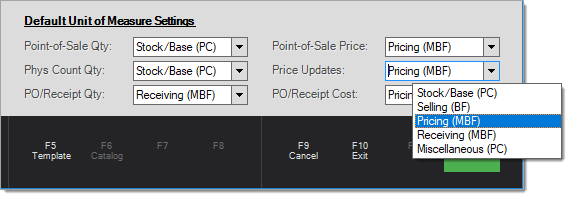 Item Maintenance: Default Unit of Measure Settings