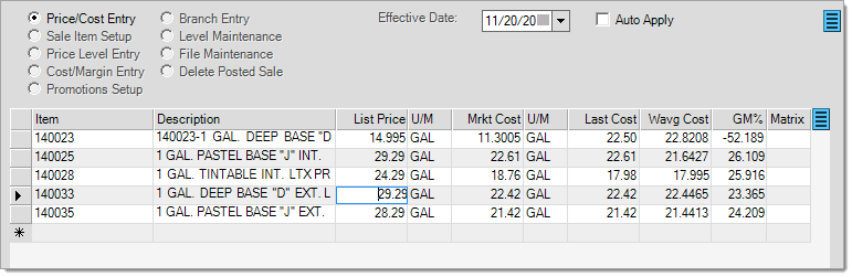 Price Updates: Price/Cost Entry