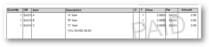 PS Sales Invoice showing Saved Amount