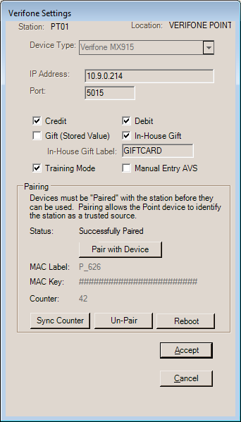 Main Menu > Maintenance > Database > Devices, Station, Settings (Button)