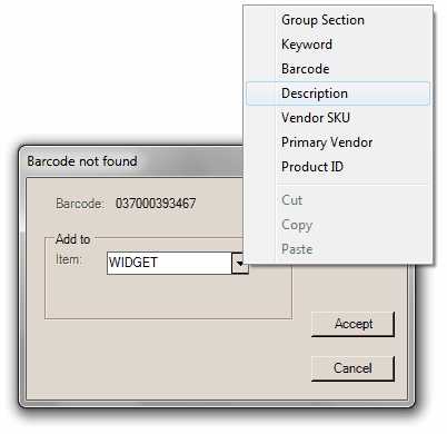 Barcode Not Found: Context Menu