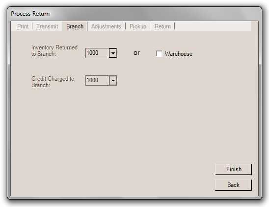 Processing Charge Returns: Branch Tab