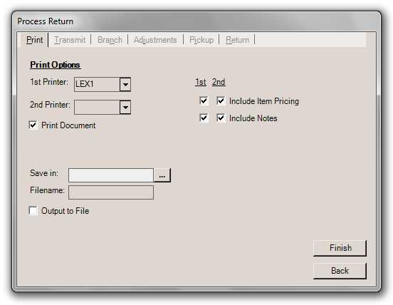 Processing Charge Returns: Print Tab