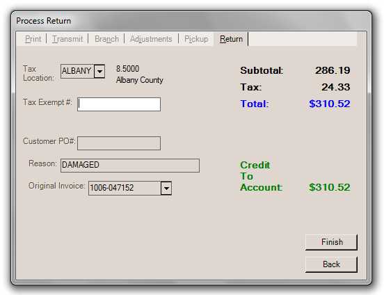 Charge Returns Processing: Return Tab