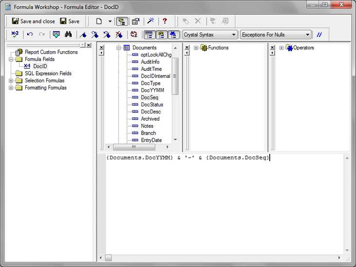 Crystal Reports: Formula Workship