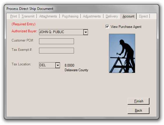 Direct Ship Processing: Account Tab