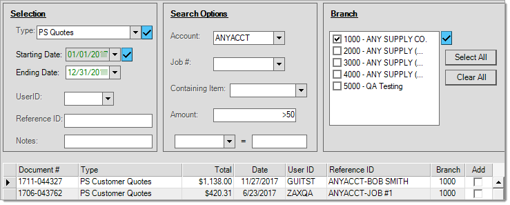 Documents > Point of Sale (PS) > PS Quotes