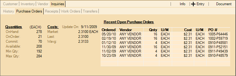 Point of Sale Folders: Inquiries, Purchase Orders Tab