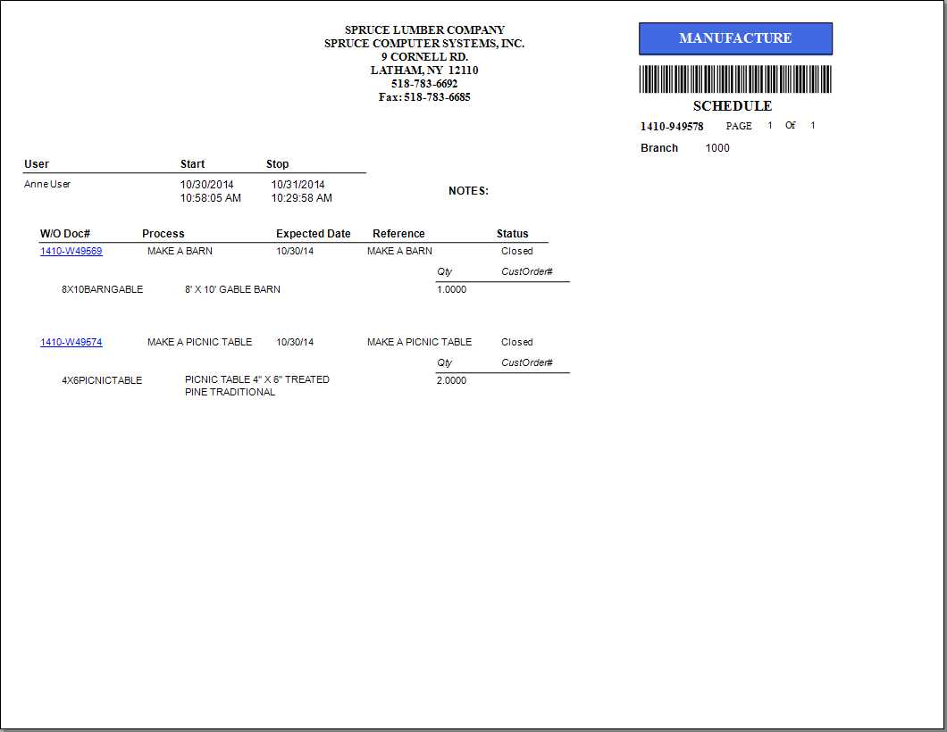 IN Mfg Schedule (Manufacturing)