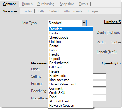 Item Types (Some Types are Not Shown)