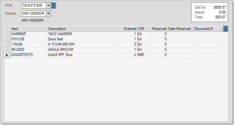 Main Menu > Purchasing > Order Entry, Style (F3)