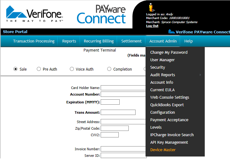 PAYWare_Connect_Menu