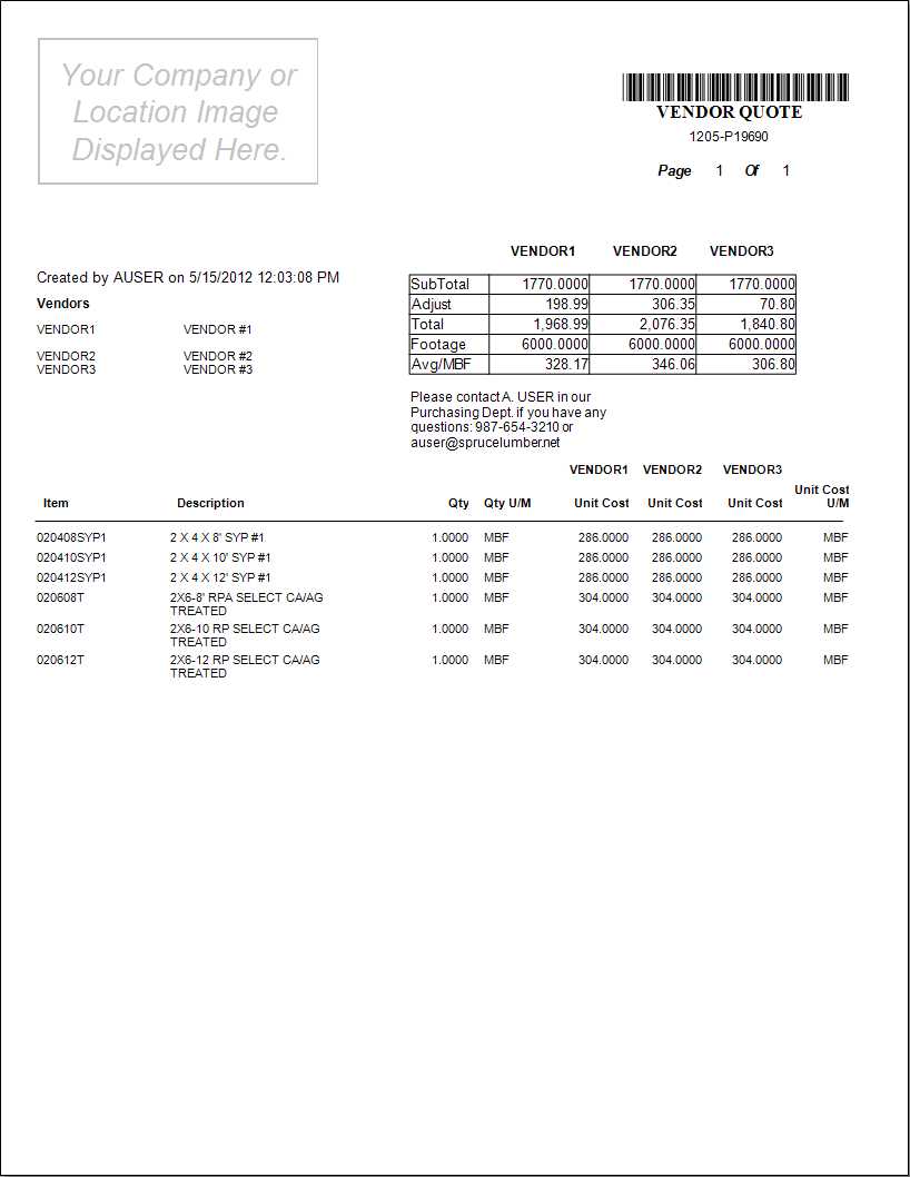 PO Vendor Quotes: Default