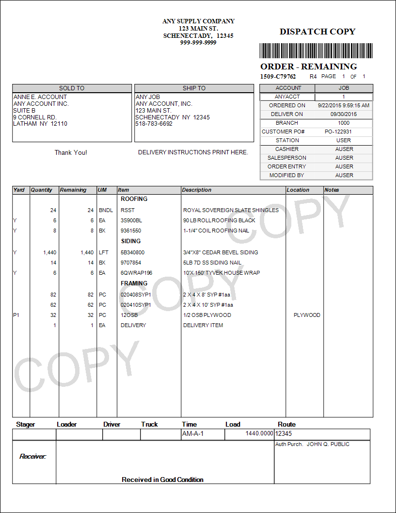 PS Customer Order: Dispatch Remaining PS Customer Order: Dispatch Remaining