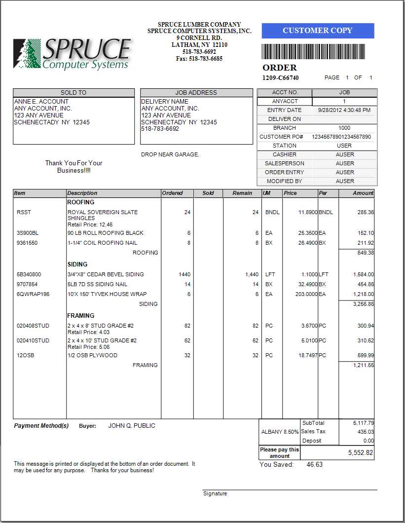 "Order Savings" Document Style