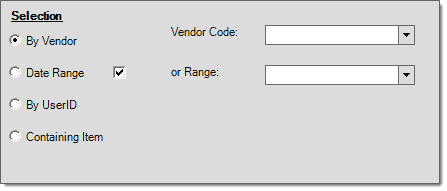 Selection by Vendor or Vendor Range