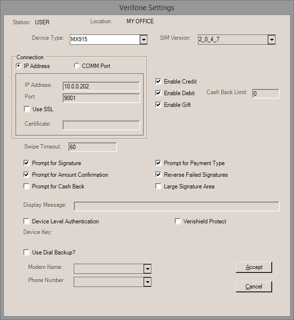 Main Menu > Maintenance > Database > Devices: Stations, Settings (Button)