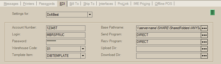 Main Menu > Maintenance > Database > Branches, EDI