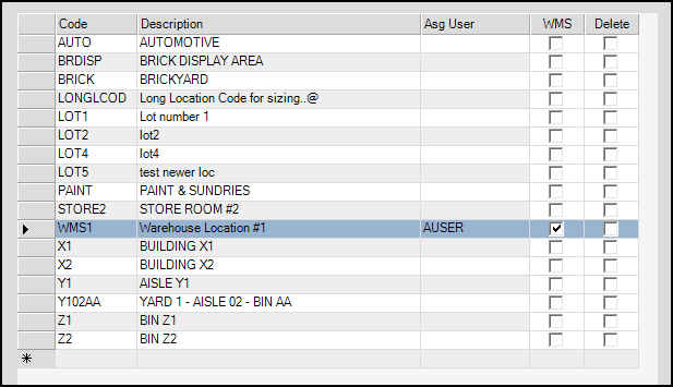 Main Menu > Inventory > Database > Code Definitions