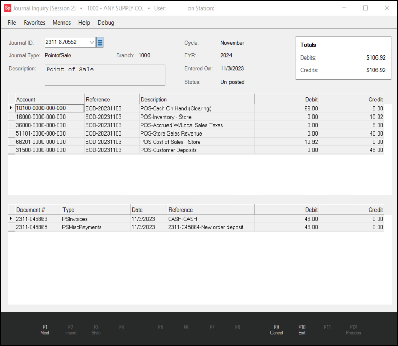 Main Menu > General Ledger > Inquiry > Journal