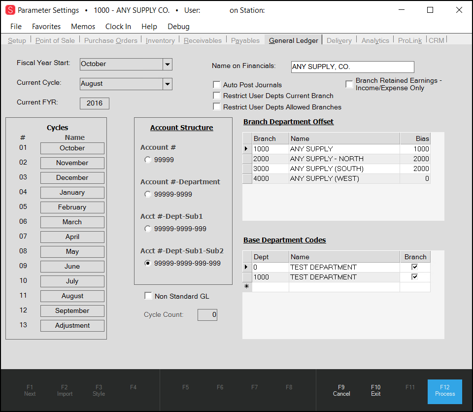 Database Parameters General Ledger Parameters
