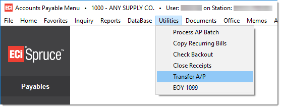 Payables: Utilities Menu